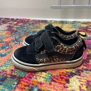 Vans Black and Brown Sneakers with Leopard Print Velcro Straps